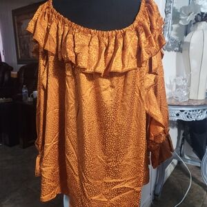 New Without Tag.Ashley Stewart Orange Textured Ruffle Blouse 26 28